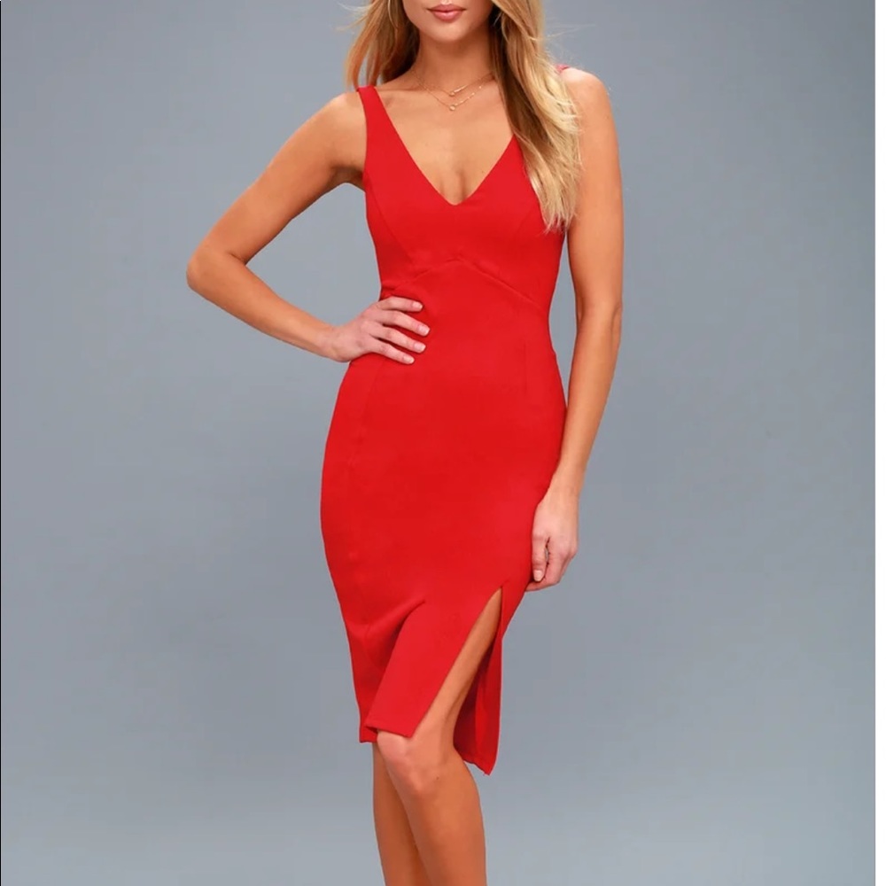 Lulu’s Iconic Moment Red Bodycon Midi Dress